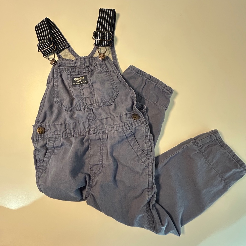 OshKosh B'gosh Kids 4T Blue Cotton Blend Overalls Dungarees Striped Suspenders